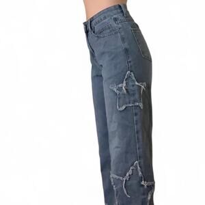 Faded Blue Distressed Star Jeans